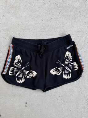 Adidas x FARM Rio Butterfly Shorts Women’s L Black Athletic Rainbow Logo